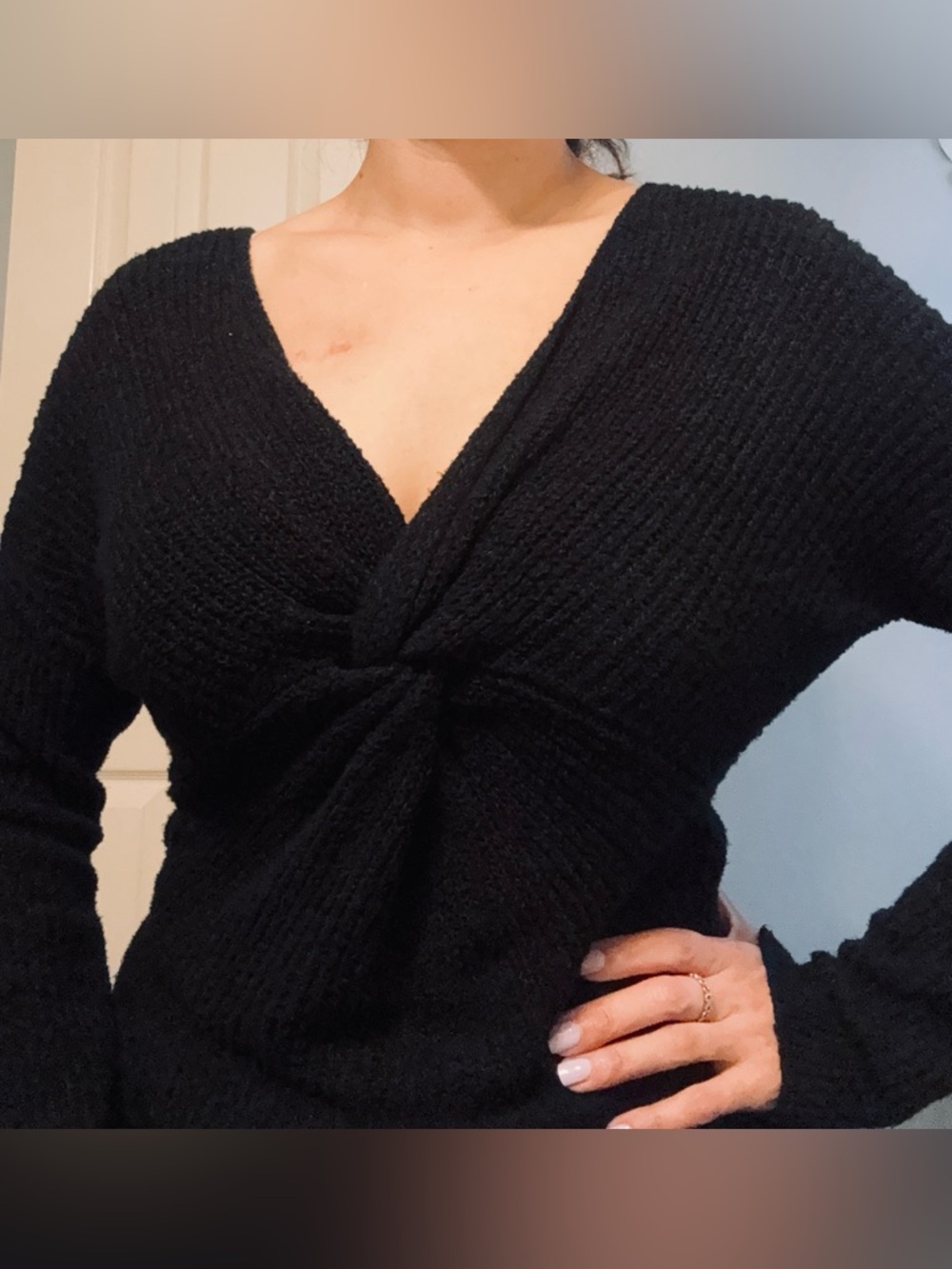 Express Black Twist-Knot V-Neck Sweater